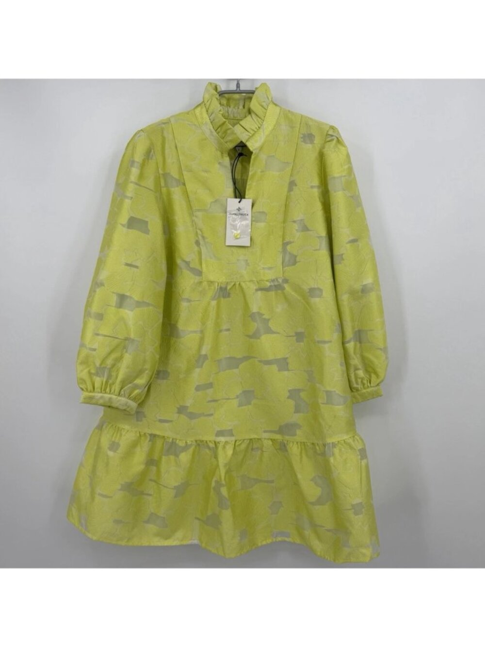 Tuckernuck Citron Fil Coupe Palmerston Dress size L Floral Long Sleeve Mini NWT